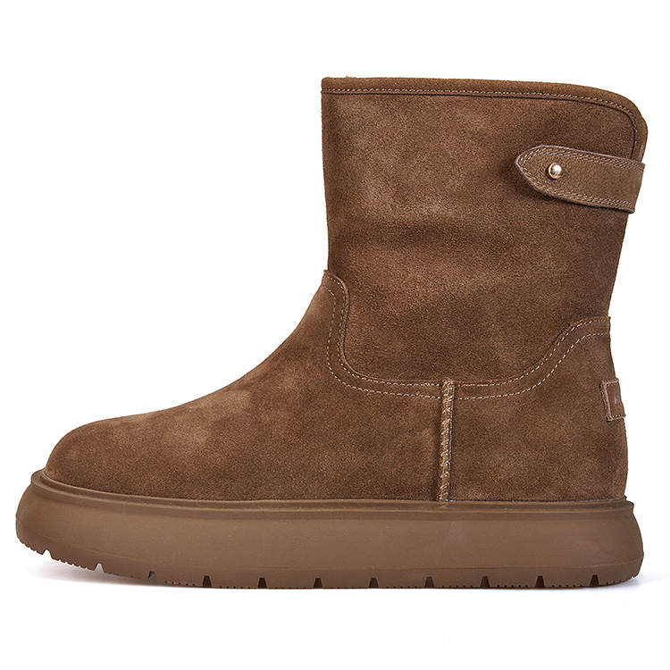 Joy&Mario Joy&Mario Cow Split Leather Thermal Height Increasing Vintage Versatile Fleece Lined Short Mid Calf Snow Boots Women's