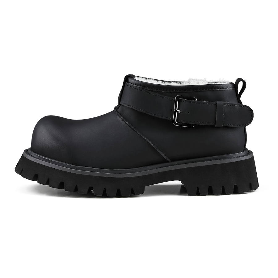 HANQIAORIJI Black Blood Collection Cow Split Leather Thermal Abrasion Resistant Height Increasing Short Snow Boots