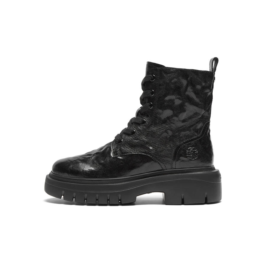 SKAP Top Grain Cow Leather Short Combat Boots Women's Black