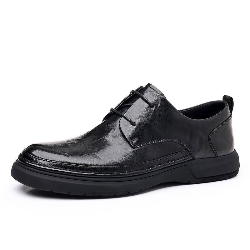GONGNIUMEILI Casual Leather Shoes Men's Low Top Black/Brown