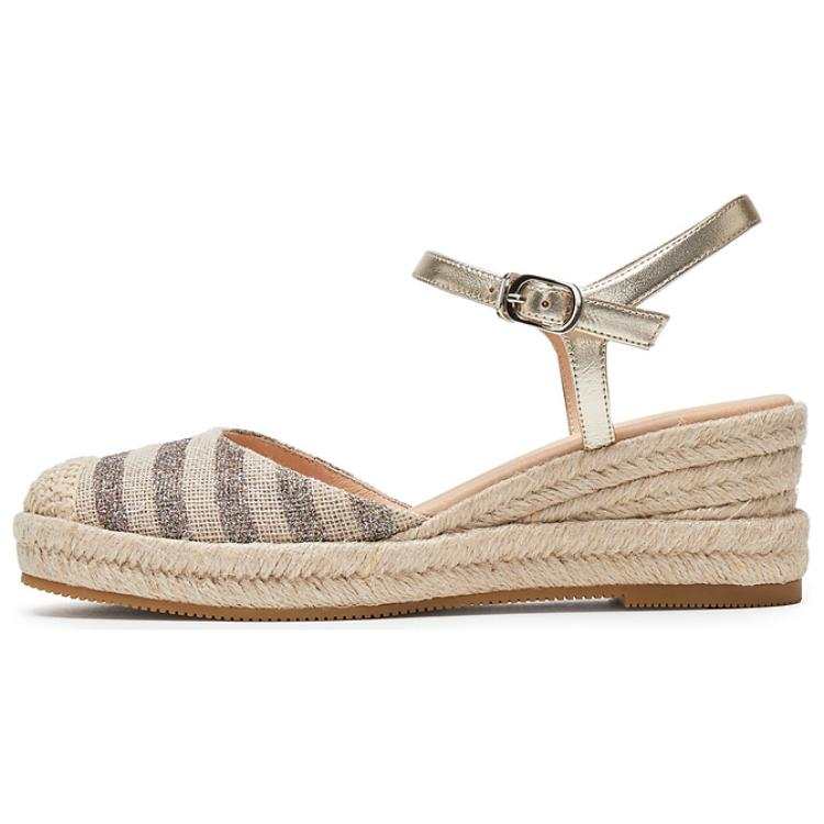 Staccato Natural Straw Woven Cow Leather High Heels 6CM Women's