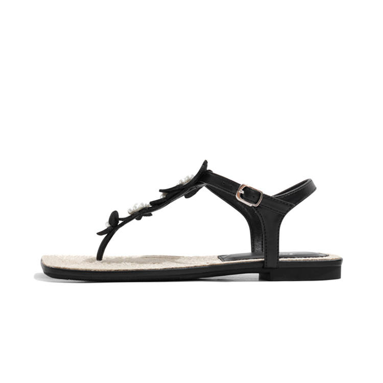 LAOMIAO Flat Casual, One Strap Sandals Women's Black
