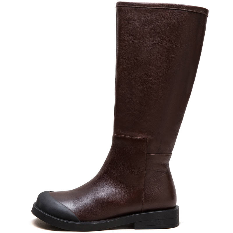JIEZHOU Top Grain Cow Leather Knee high Boots 3cm Women's
