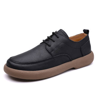 YIMINU Casual Leather Shoes Men's Low Top Black Gray