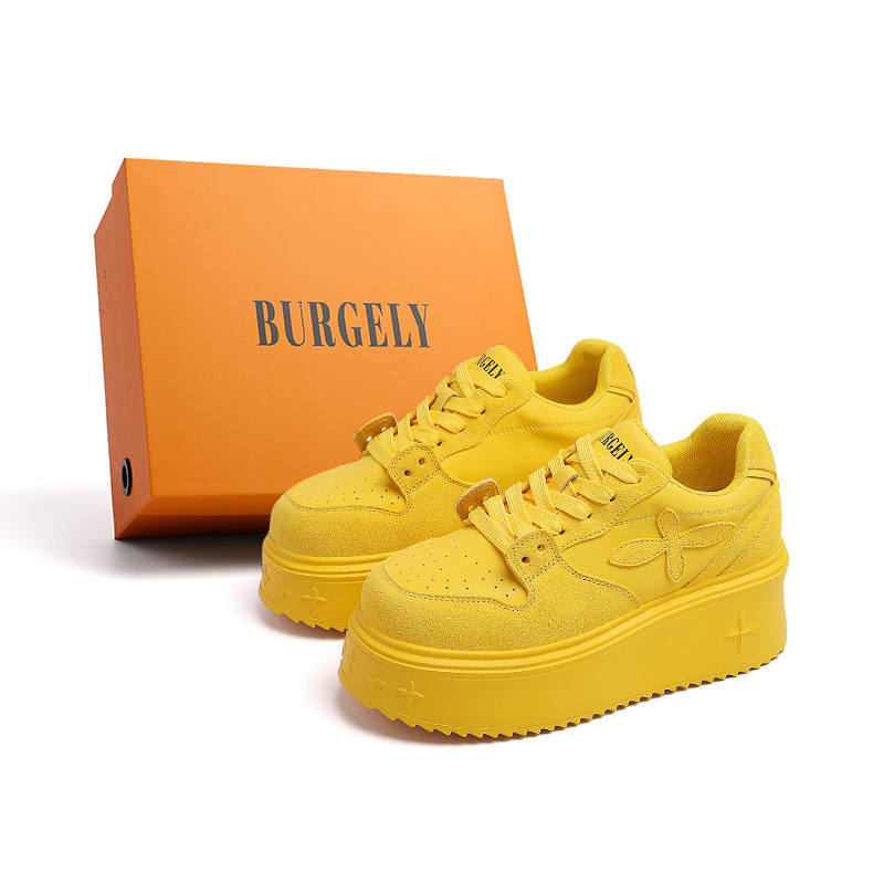 BURGELY Cow Split Leather Lightweight Low top Skateboard Shoes Women's Yellow