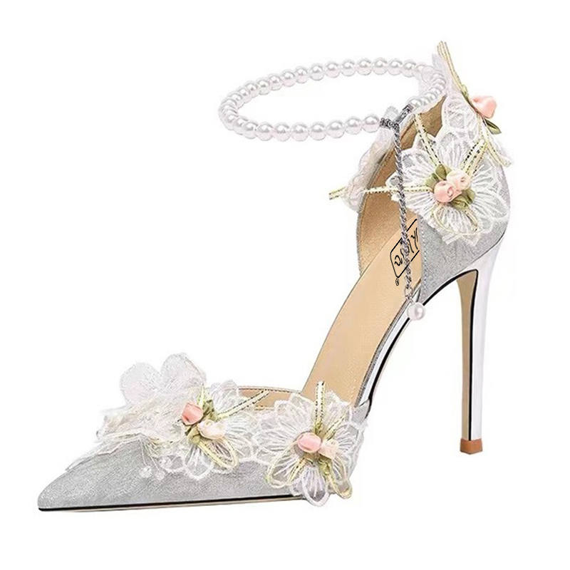 YIYIQIN Microfiber Leather Slim Heel High Heels 6CM Women's Silver