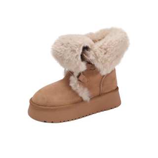 YIYIQIN Cow Suede Short Mid Calf Snow Boots Women's Khaki