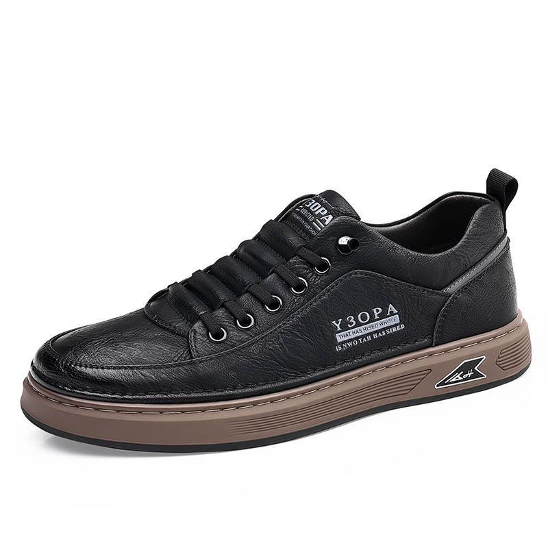 CITONGXIANSHENG Cow Split Leather Low top Skateboard Shoes Men's Black