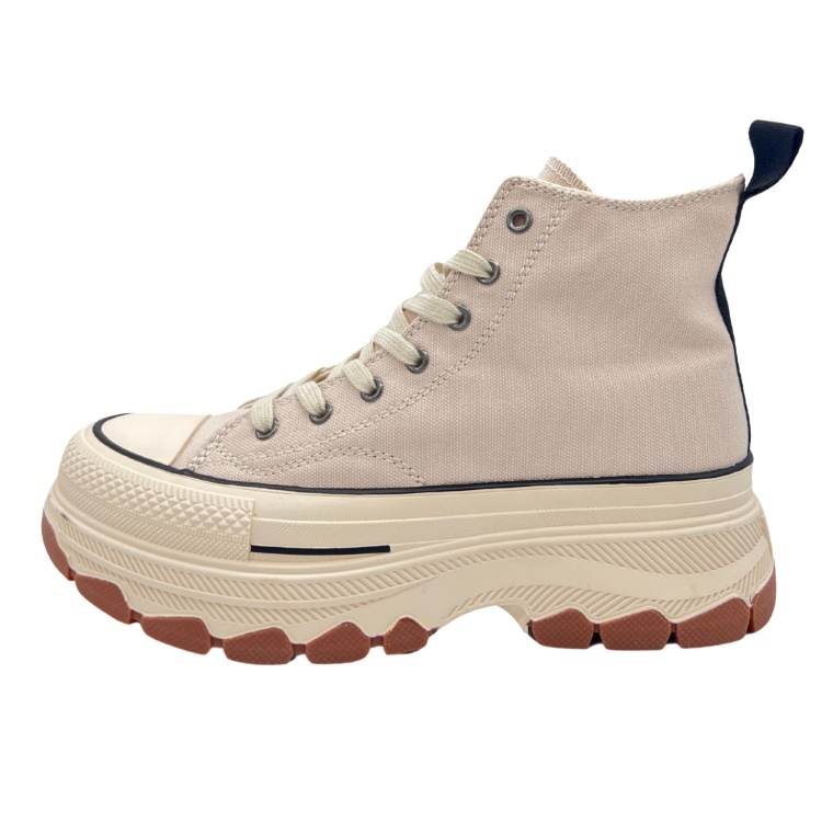 QIANJIN Non slip Lightweight High top Canvas Shoes Women's Ecru