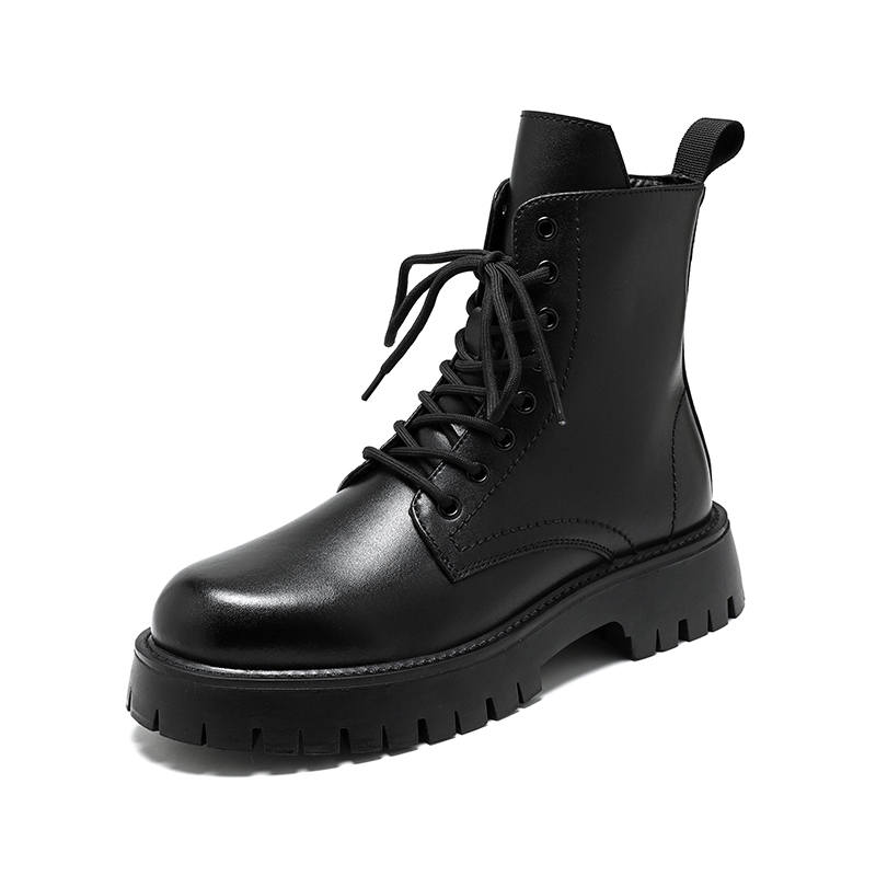 V ZERO FIVE V ZERO FIVE Cow Split Leather Crew Combat Boots 3cm Men's Black