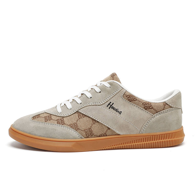 HAOXING Top Grain Cow Leather Low top Skateboard Shoes Men's Apricot