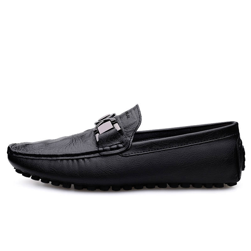 WENNAI Top Grain Cow Leather Gommino Loafers Men's Black