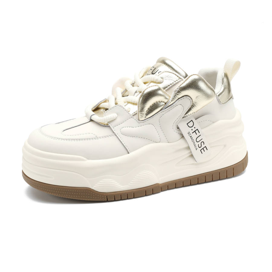 D:FUSE SCANDINAVIA D FUSE SCANDINAVIA Puffy White Sneakers Cow Split Leather Low top Skateboard Shoes Women's