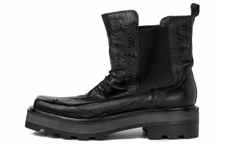HUANXIANGZHE Top Grain Cow Leather Short Chelsea Boots Unisex Black