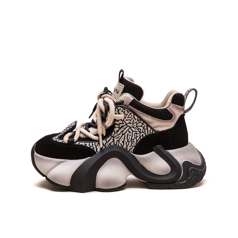 CHIBANG Top Grain Cow Leather Height Increasing Height Increasing Mid top Chunky Sneakers Women's