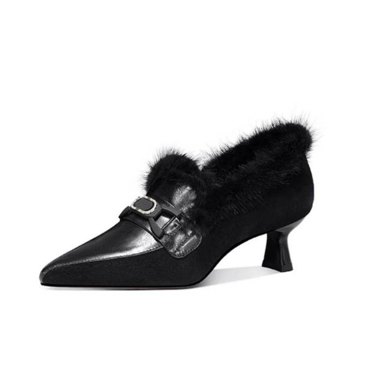 JESSICA SOPHIA Sheep Suede Flared Heel High Heels 5CM Women's