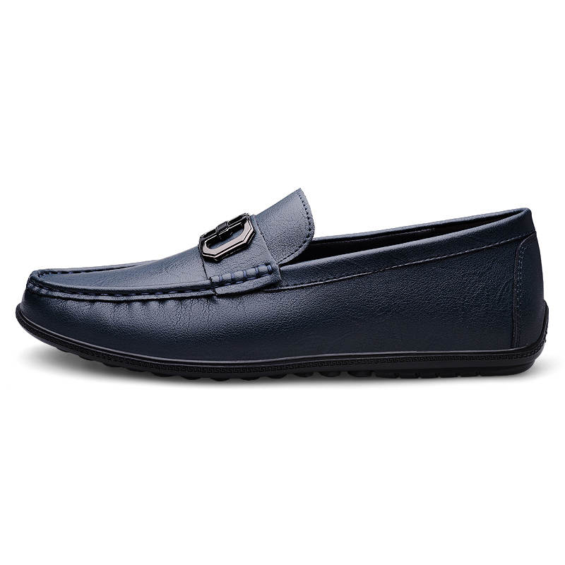 YINGLUNQISHI Top Grain Cow Leather Gommino Loafers Men's Blue