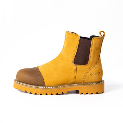 Palitutu Top Grain Cow Leather Short Chelsea Boots Men's Ginger Yellow