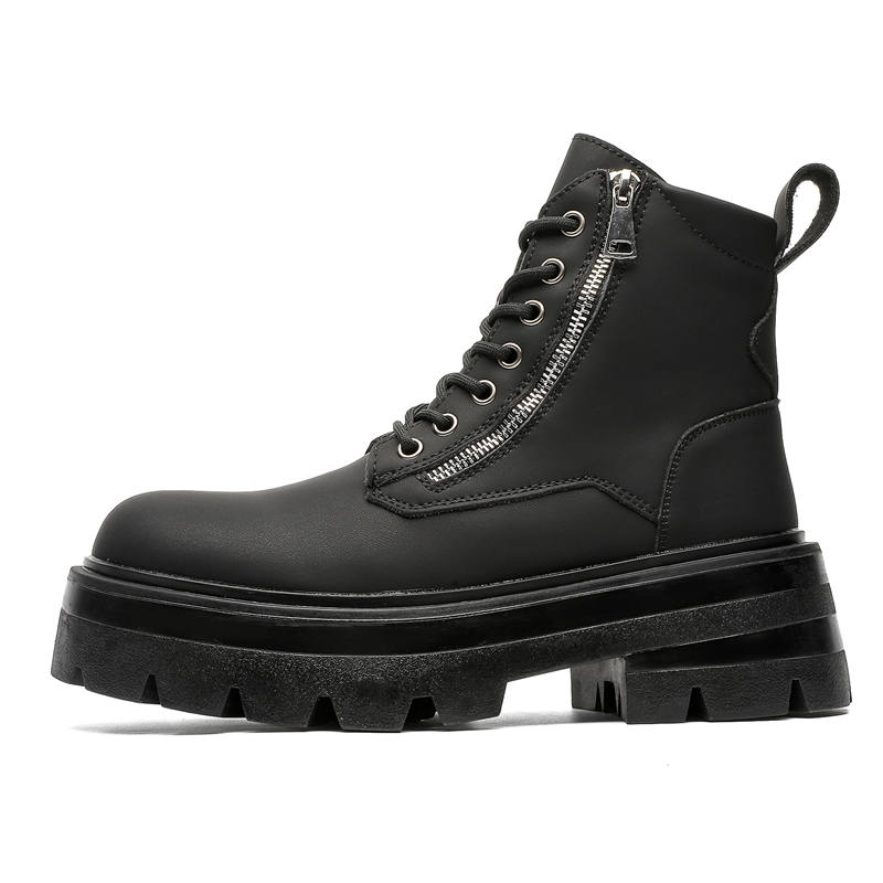 CHILANG CHILANG PU Short Combat Boots Men's Black