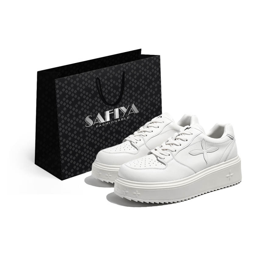 Safiya Synthetic Leather, Split Cow Leather Low top Skateboard Shoes Unisex Ecru