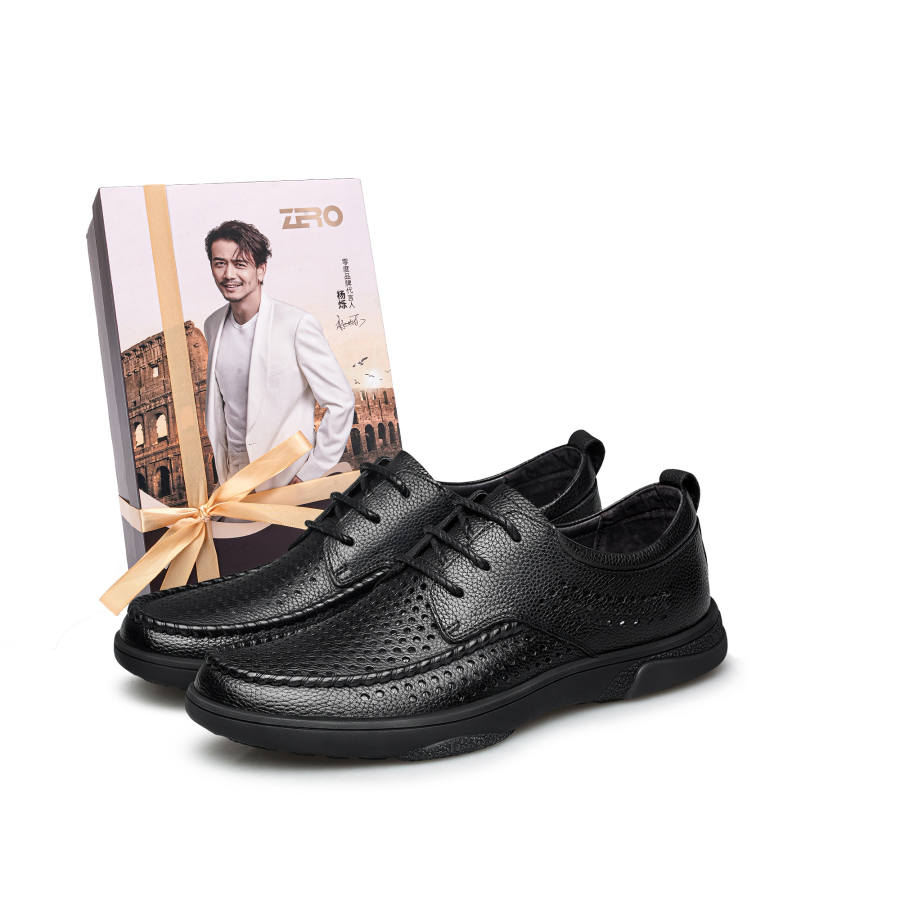 ZRO Casual Leather Shoes Men's Low Top Black/Dark Brown