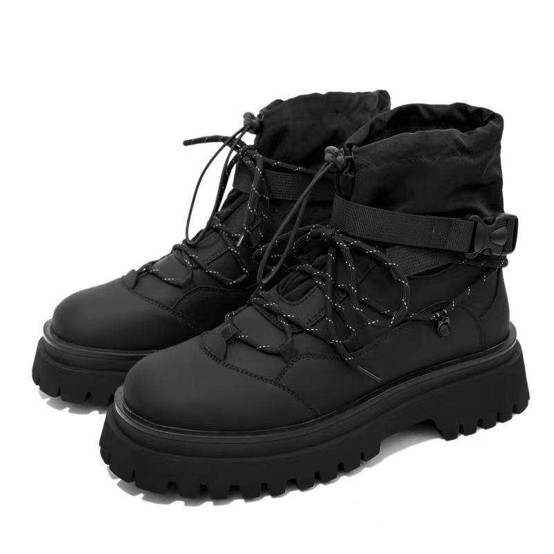 BAILUNHAN BAILUNHAN Cow Split Leather Short Mid Calf Combat Boots Unisex