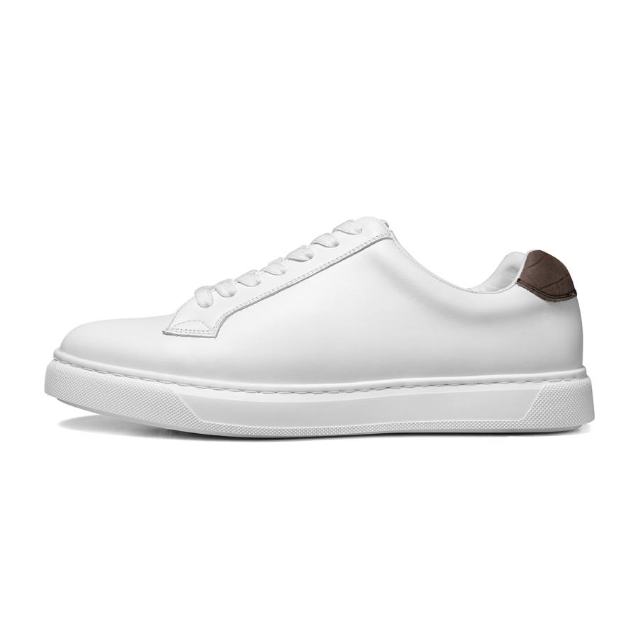 THOM WILLS Casual Versatile White Sneakers Top Grain Cow Leather Low top Skateboard Shoes Men's White Khaki Tail