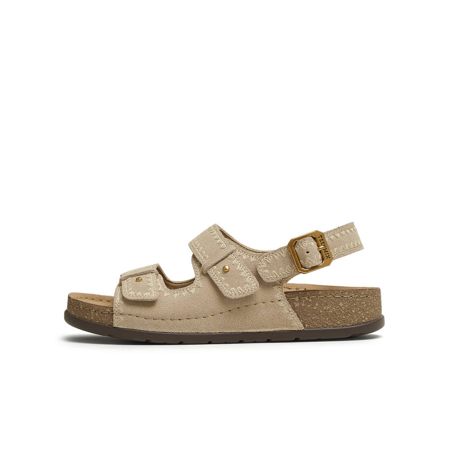 Teenmix Sofa Birkenstock Summer Bohemian Coast Cow Split Leather Beach Sandals Women's Light Gray