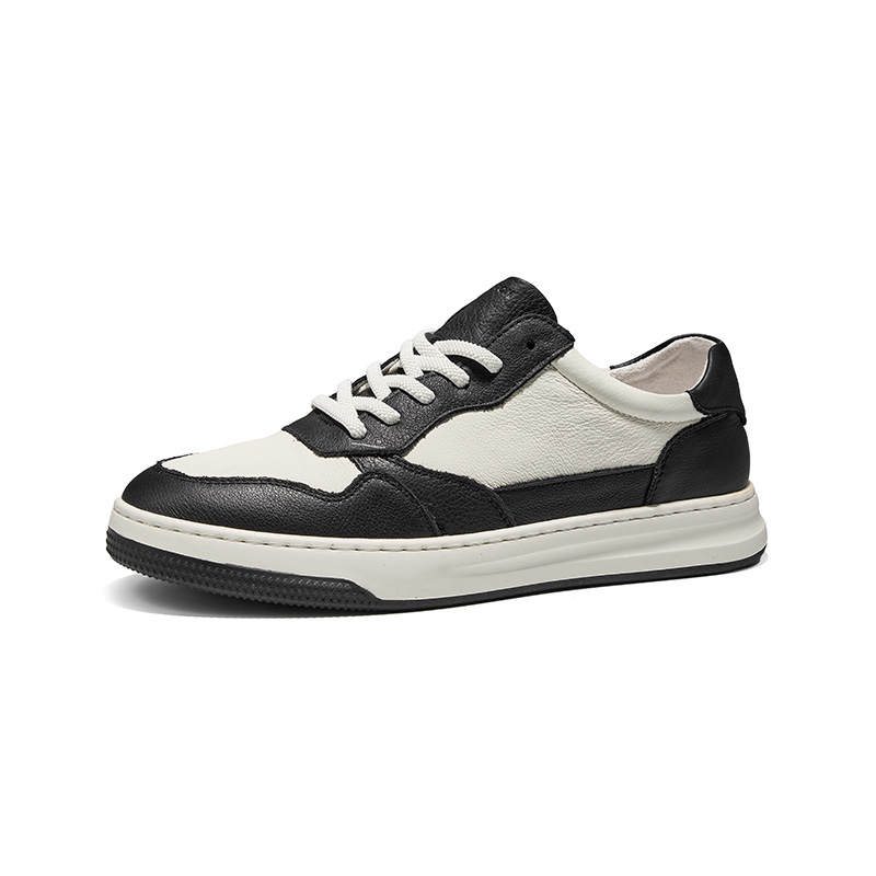 Hautton Jeans Top Grain Cow Leather Abrasion Resistant Low top Skateboard Shoes Men's Black Yellow