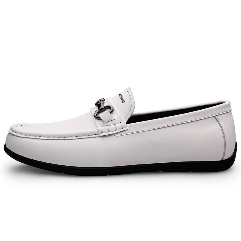 WENNAI Top Grain Cow Leather Casual Shoes Men's White