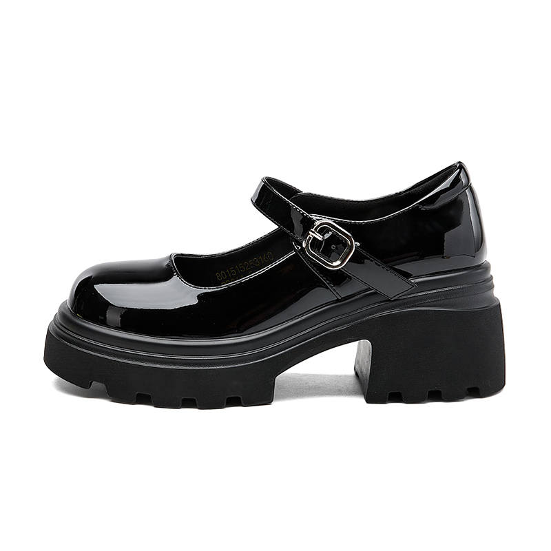 EXULL Q Ballet Flats Pu Chunky Heel Mary Jane Shoes 7cm Women's Black