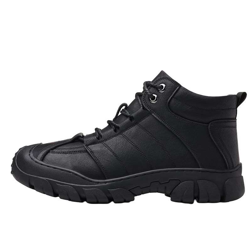EGCHI EGCHI Cow Split Leather Ankle Length Combat Boots Men's Black