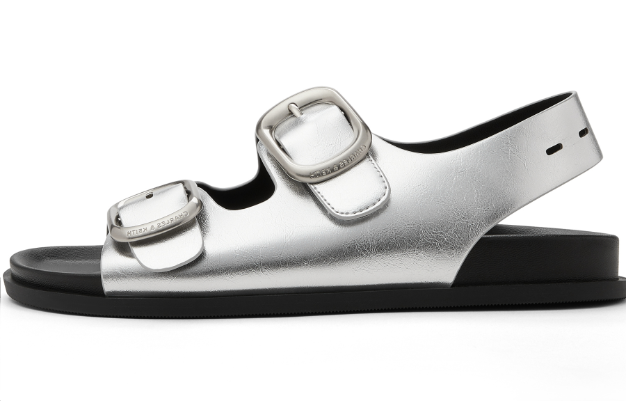 CHARLES&KEITH Small Ck PU Synthetic Leather One Strap Sandals 1.5cm Women's