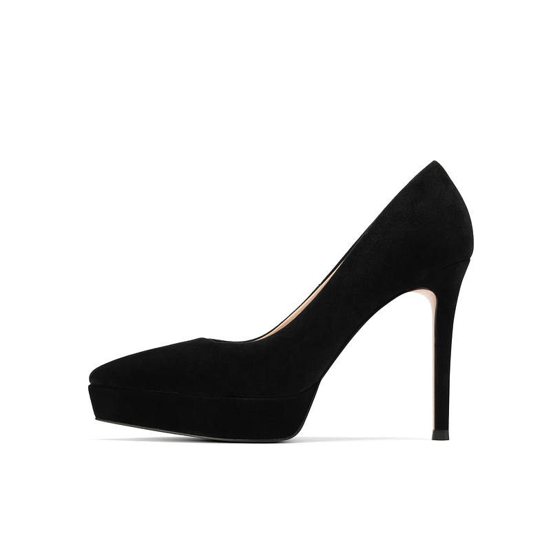 JOOC Sheep Suede Slim Heel High Heels 11cm Women's Classic Black