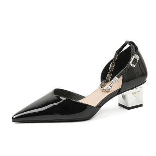 Bamiti Patent Leather Chunky Heel High Heels 5CM Women's