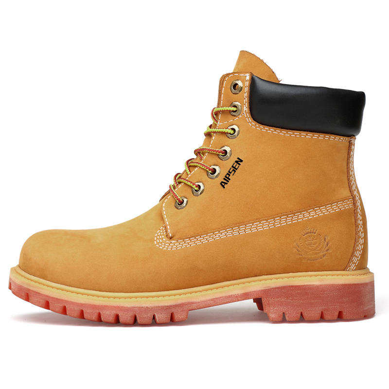 AIPSEN Top Grain Cow Leather Short Combat Boots Unisex Yellow