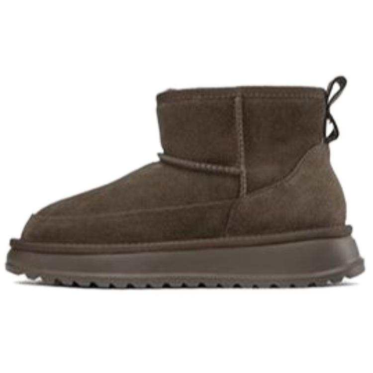 AOKANG AOKANG Cow Split Leather Short Snow Boots Men's Coffee