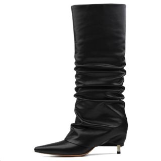 CALVIN LUO Cow Leather Knee high Boots Women's Black