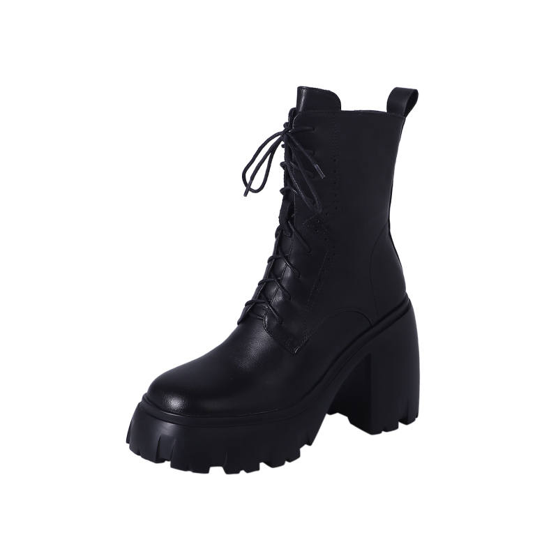 Naiyee Top Grain Cow Leather Ankle Length Combat Boots 9.5cm Women's