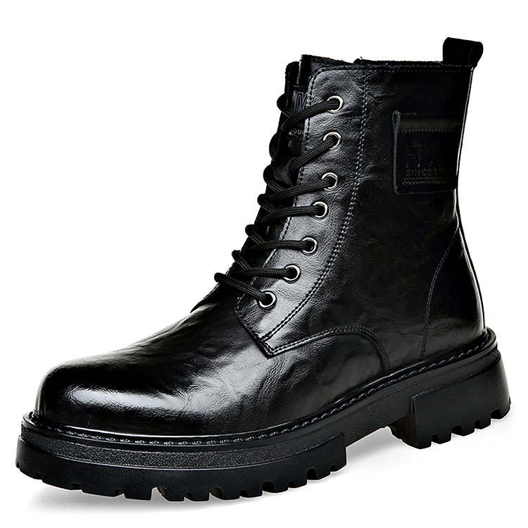 KAQIAODI Cow Split Leather Crew Combat Boots Men's