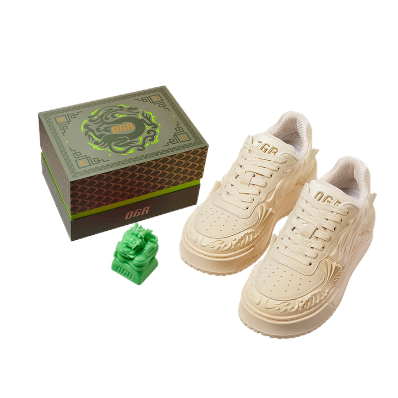 OGR Dragon Scales Model Low top Skateboard Shoes Unisex Jade Apricot Gold Box Included