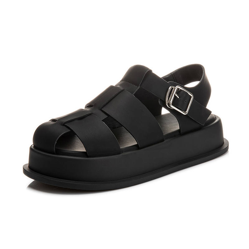 SENJIALUO Cow Split Leather Roman Sandals 4cm Women's
