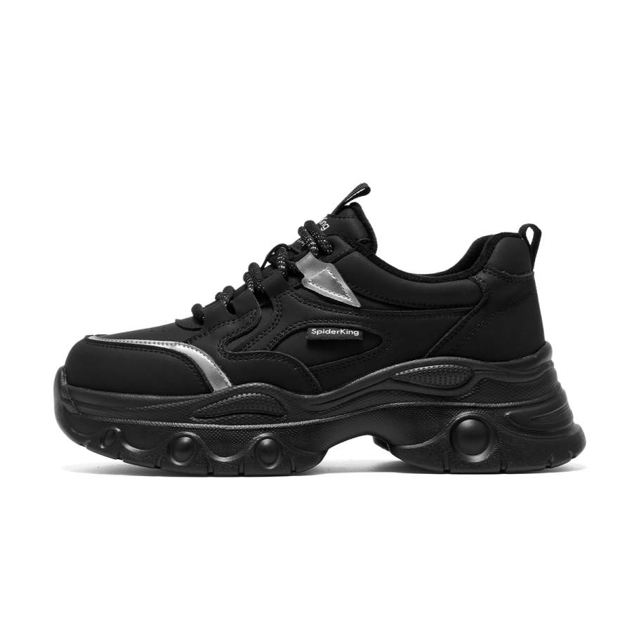 Spider King Spider King Cow Split Leather Versatile Platform Fleece Lined Comfortable Low top Chunky Sneakers Women's Black