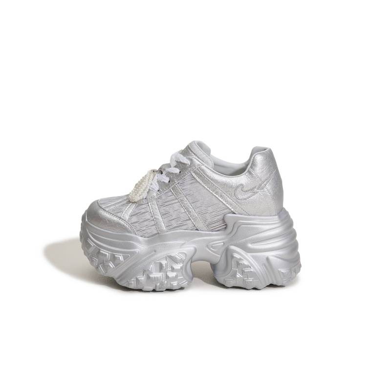 MILANLIANGE Breathable Lightweight Height Increasing Low top Chunky Sneakers Women's Solid Color