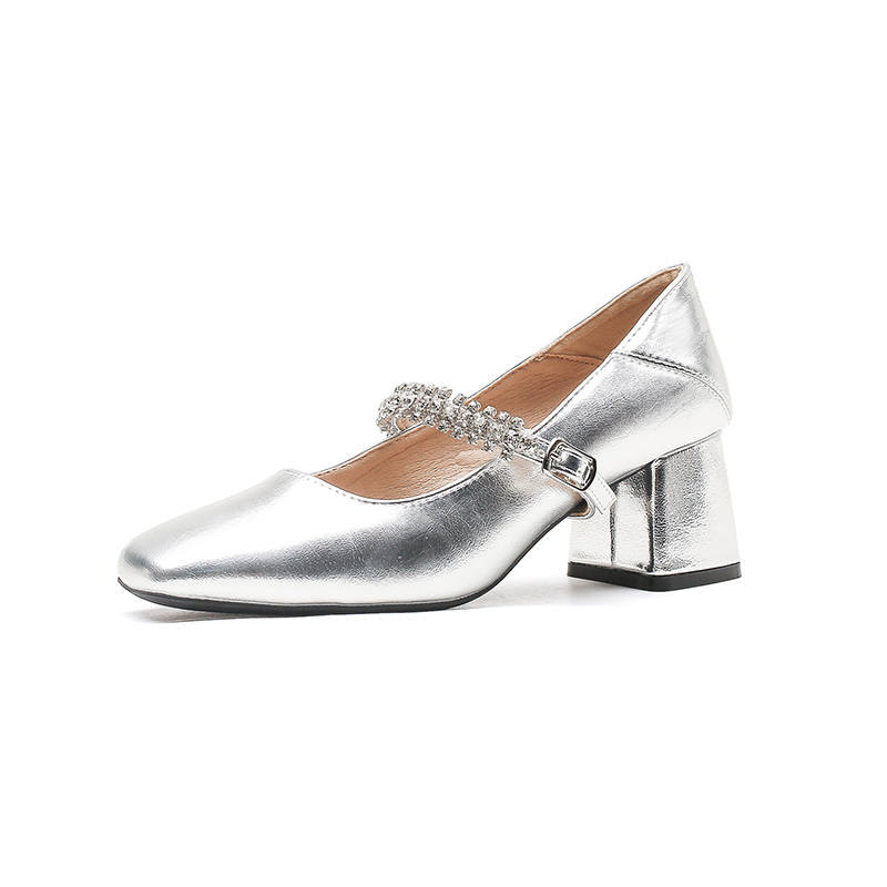 Bamiti Chunky Heel Mary Jane Shoes Women's Silver