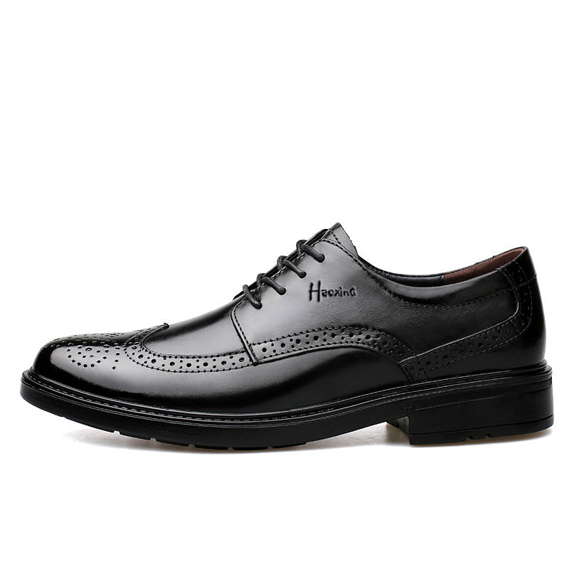 HAOXING Top Grain Cow Leather Casual Shoes Men's Black