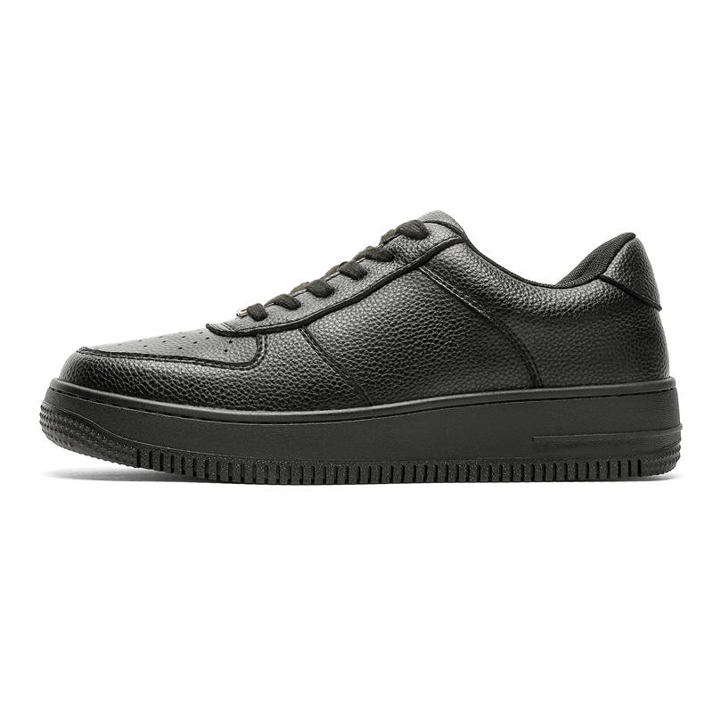 NIANZOUSUO Cow Split Leather Slip Resistant Low top Skateboard Shoes Men's Black