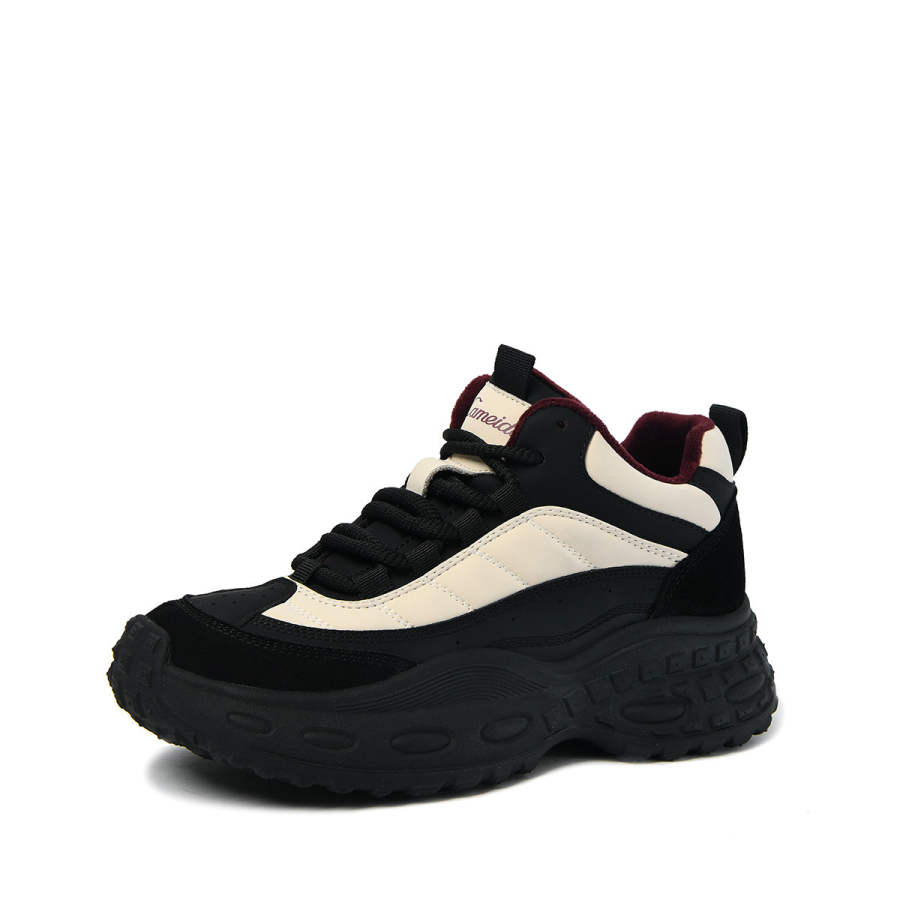 CAMEIDO Fashion Patchwork Outdoor Fleece Lined Thermal Mid top Casual Shoes Women's Black