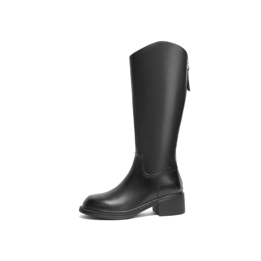 BELLE Cow Leather Elegance Casual Fashion Genuine Leather Slimming High Heel Fleece Lined Knight Long Shaft