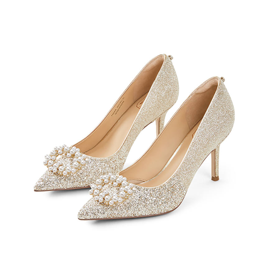 7or9 White Grape Sparkling Wine Slim Heel High Heels 9cm Women's Light Gold